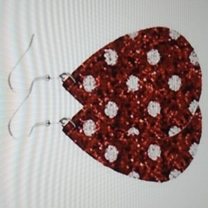 1.5 x 3 inches punched fake leather earrings Christmas in Red w White polka dots
